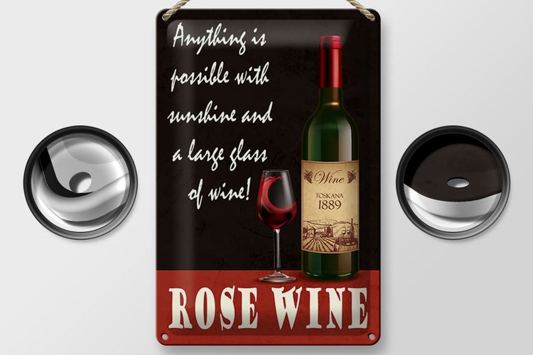 Blechschild Spruch 20x30cm Rose Wein anything is possible