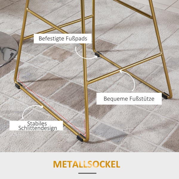 HOMCOM 2er-Set Barhocker, Bistrohocker mit Fußstütze, Kissen, Barstuhl, Küchenstuhl mit Stahlbeinen für Wohnzimmer, Esszimmer, Gold, 46 x 56 x 95 cm