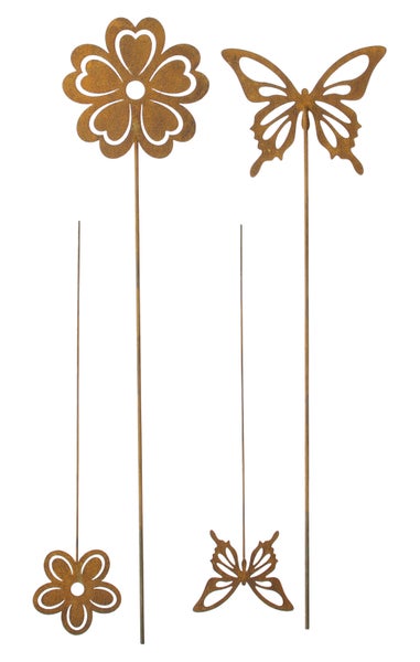 FRANK FLECHTWAREN | Stecker Blume & Schmetterling, 4er Set, METALL, H:34cm, H:36cm, H:52cm, H:55CM