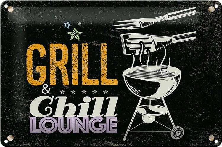 Blechschild Spruch Grill & Chill Lounge 5 Sterne 30x20cm