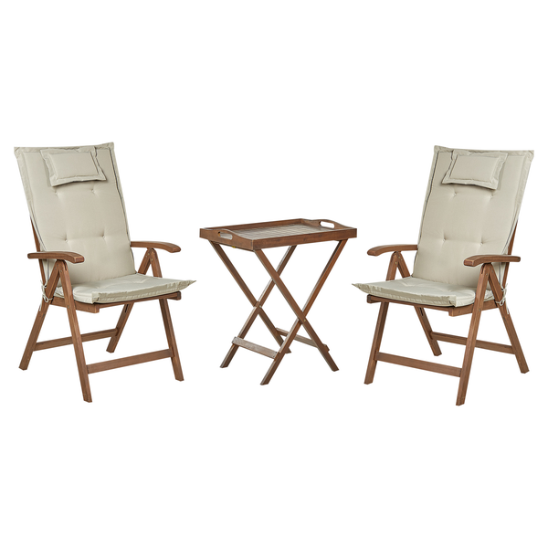 Bistro Set inkl. Kissen klappbar AMANTEA Holz Taupe