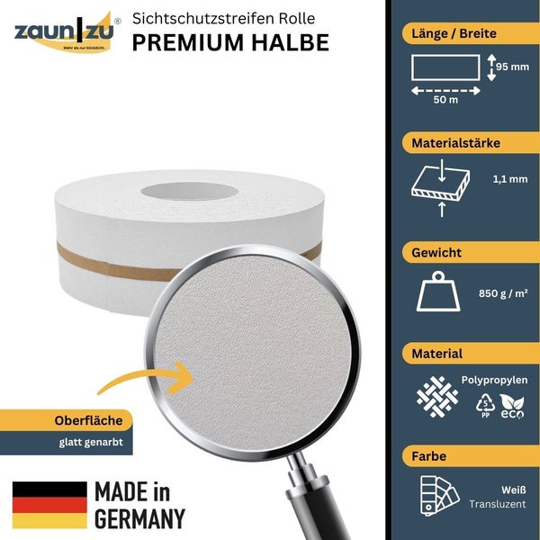 Zaun zu Premium Halbe Sichtschutzstreifen Rolle aus Polypropylen, 50 Meter lang
