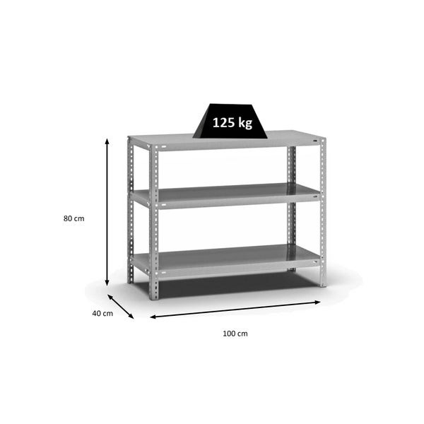 PROREGAL Fachbodenregal Schraubsystem Light-Duty Grundregal HxBxT 80 x 100 x 40 cm 3 Ebenen Fachlast 125 kg Beidseitig Nutzbar Verzinkt