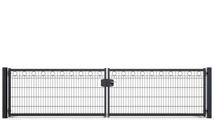 Gartentor ZAUNGURU BASIC-Line Berlin Kreis aus Metall, Höhe: 103cm, Breite: 441cm, 2-flügelig inkl. Pfosten, Schloss und Zubehör, Feuerverzinkt und in RAL 7016 Anthrazitgrau pulverbeschichtet