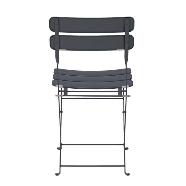 Klappbarer Bistro-Gartenstuhl aus Metall in Anthrazit mit Lattensitz und Rückenlehne.