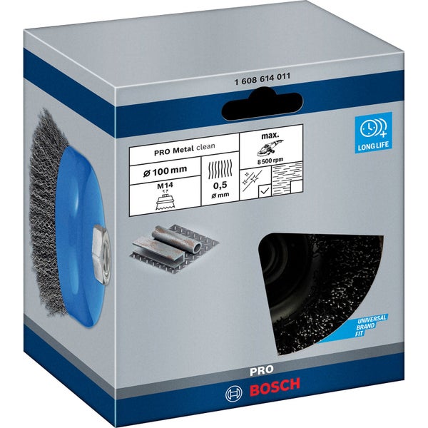 Drahtbürste mit 100 Millimeter Durchmesser zur Metallreinigung in der Verpackung