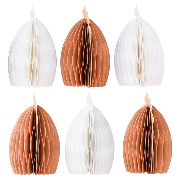 Sechs dekorative Papierhänger in Wabenform