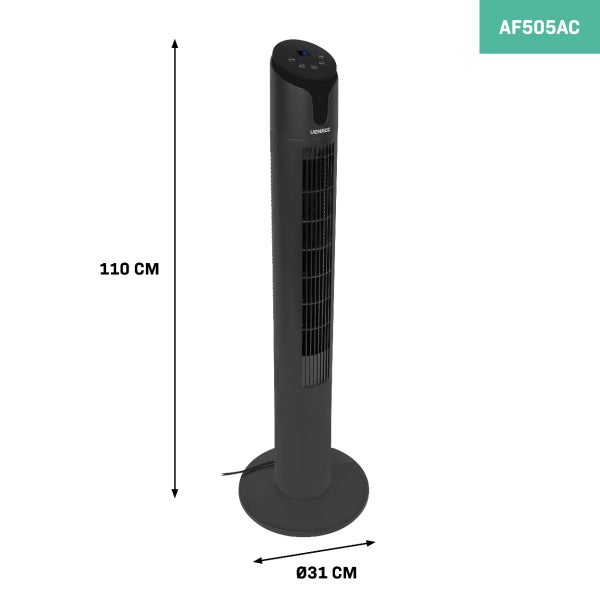 VONROC Hochwertiger Turmventilator – 110 cm – Inklusive Fernbedienung – 3 Geschwindigkeitsstufen – Schwenkfunktion – 15-Stunden-Timer – Schwarz