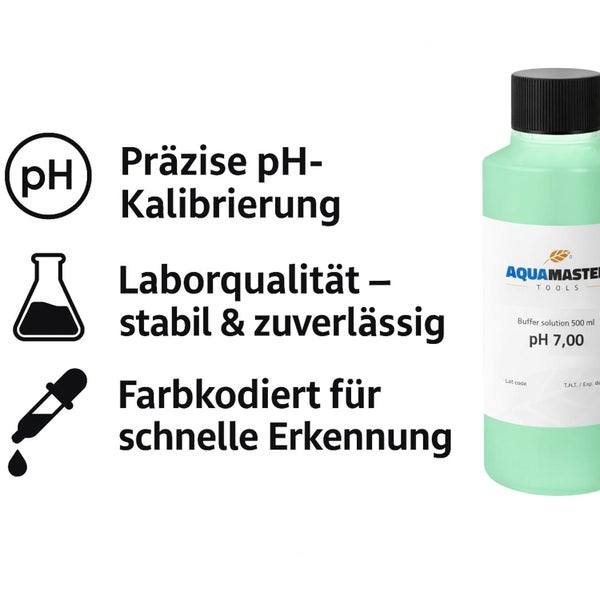 Aquamaster Tools pH-Pufferlösung pH 7,00, 500 Milliliter, für präzise Kalibrierung, Laborqualität und farbkodiert zur schnellen Erkennung.