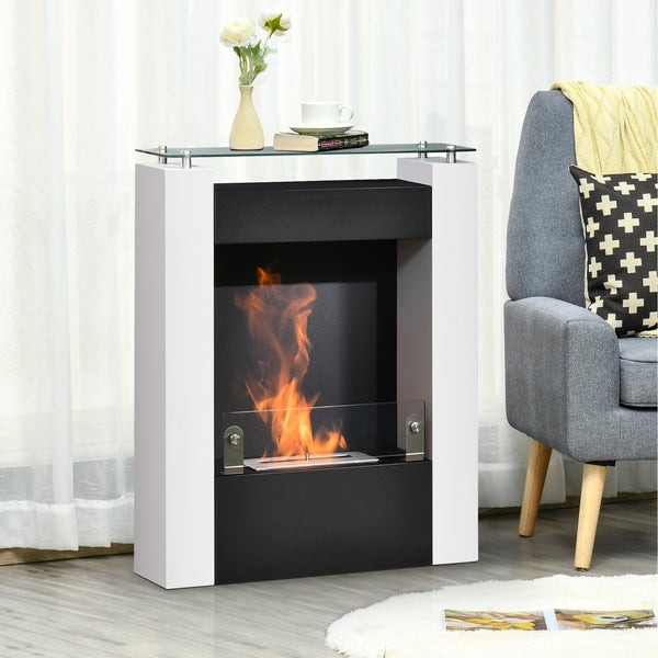 HOMCOM, Ethanol-Kamin, Bio-Ethanol-Brenner, 60B x 20T x 79H cm, Stahl, Weiß+Schwarz