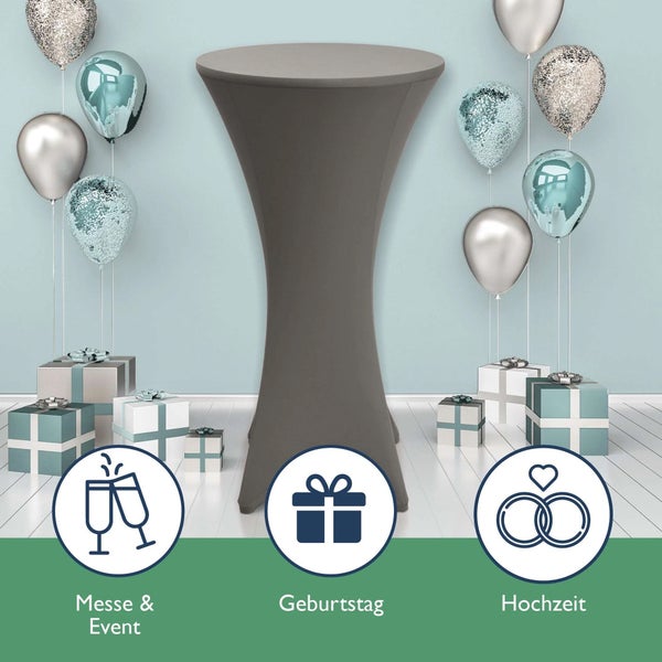 Stehtisch mit Stretchhusse, ideal für Messen, Geburtstage und Hochzeiten