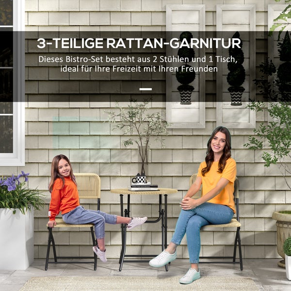 Outsunny 3-tlg. Gartenmöbel-Set, Ø60 x 70H cm, Stahl, PE Rattan, gelb