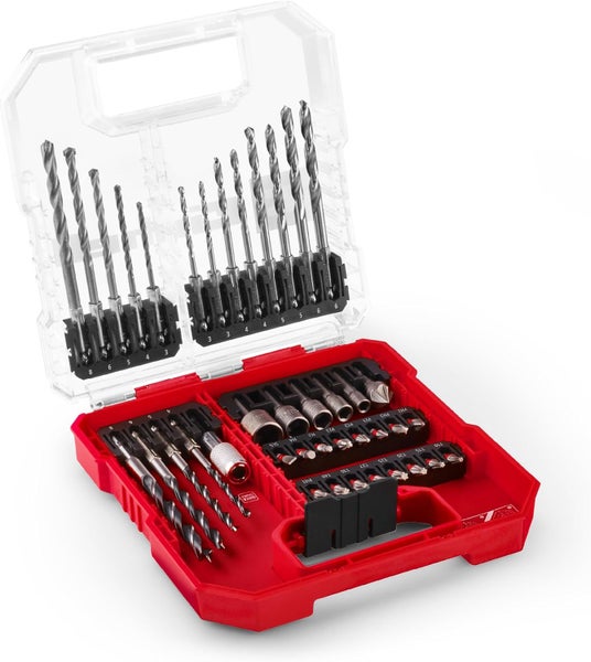 Einhell L-CASE 40-tlg. Bit- und Bohrer-Set (25-mm-Bits, Schnellwechselbithalter, Steckschlüssel, Senker, Metall-, Stein- und Holzbohrer inkl. Aufbewahrungsbox)