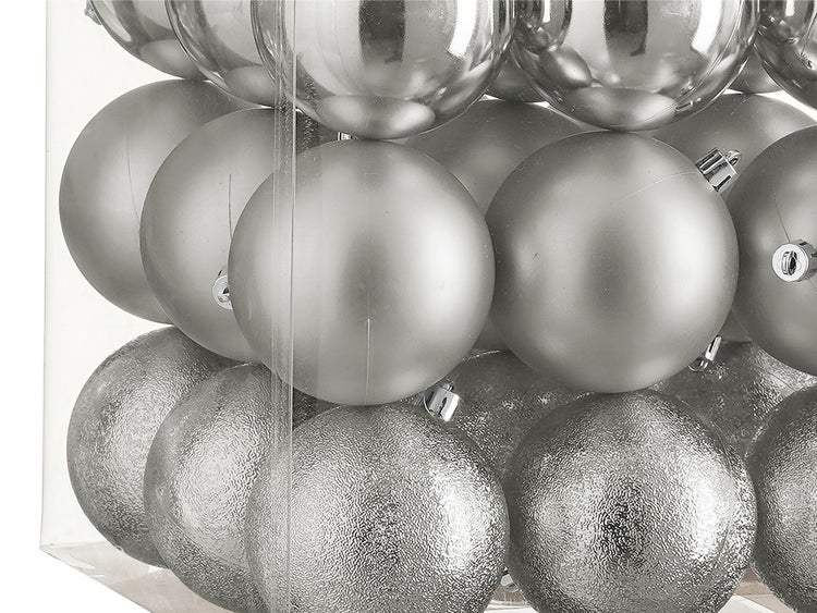 LAALU Satz von 27 Stück Ornamente: rund silber mix 8 cm