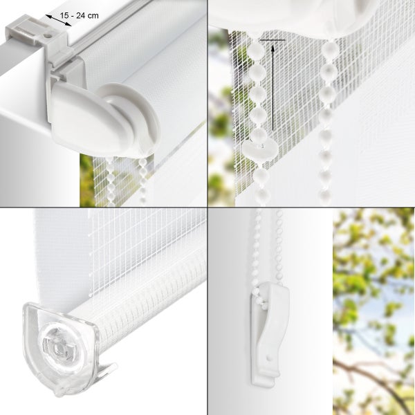 ECD Germany Doppelrollo 70 x 150 cm - Weiß-Beige-Braun - Klemmfix - Duo-Rollo - Ohne Bohren - mit Klemmträgern - Sonnen- und Sichtschutz - Befestigungsmaterial - Seitenzugrollo Verdunklungsrollo