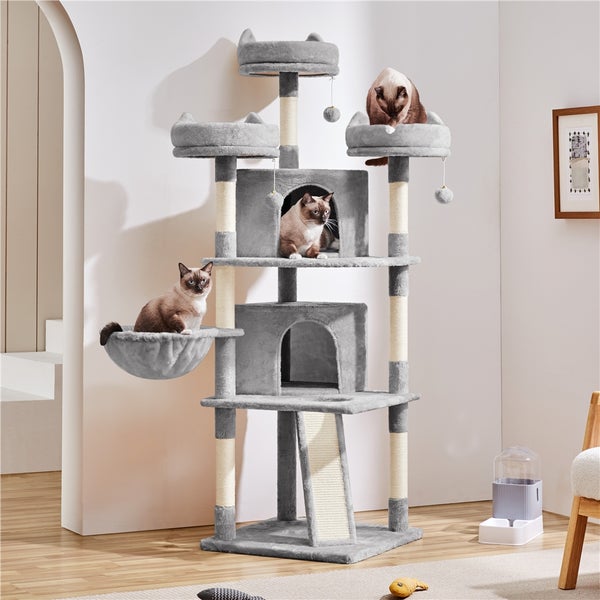 Mehrstöckiger Kratzbaum mit Höhlen, Liegeflächen und Sisalstämmen für Katzen