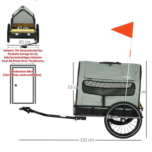 PawHut 3-in-1 Hundeanhänger Haustierhaus, Lastenanhänger Hundefahrradanhänger, Hundewagen mit Reflektoren für kleine Hunde bis 10 kg, Oxford, Grau