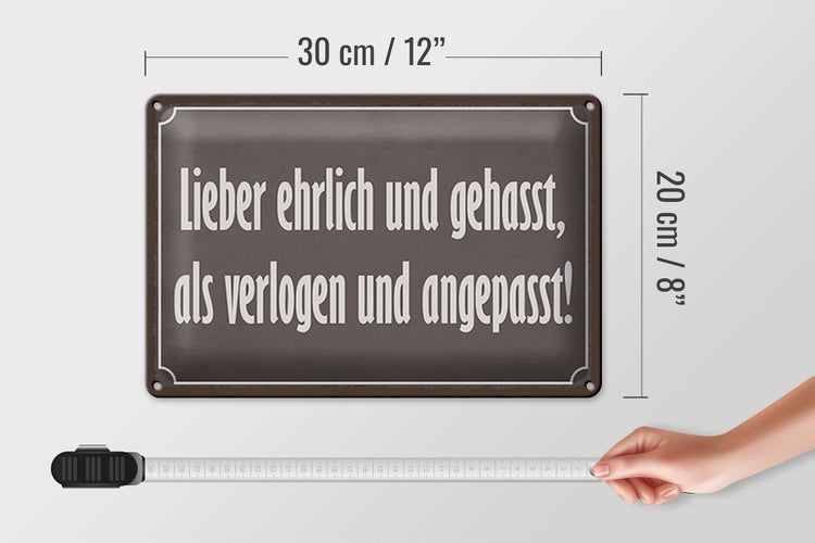 Blechschild Spruch 30x20cm lieber ehrlich und gehasst als