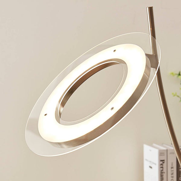Lindby LED Stehlampe, Deckenfluter dimmbar mit Touchdimmer Standleuchte nickel satiniert 1x 30W warmweiß 3000K Stehleuchte Wohnzimmer