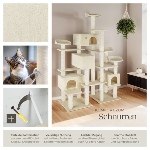 Katzenkratzbaum mit Plüschbezug und Sisalstämmen, inklusive Wandbefestigung