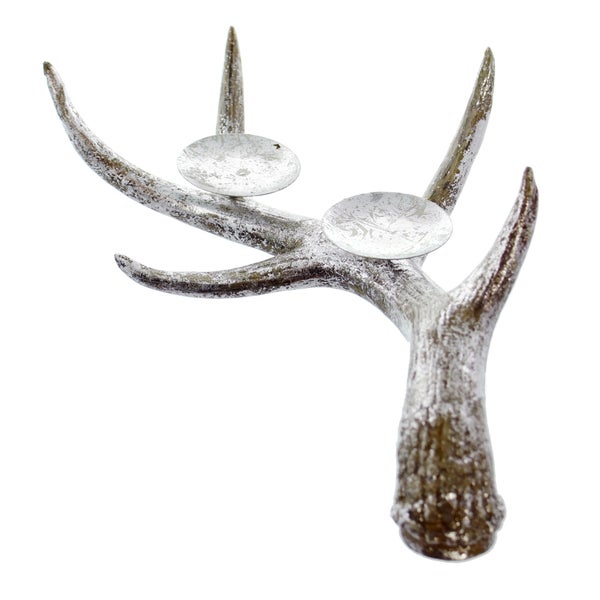 FRANK FLECHTWAREN | Kerzenhalter Geweih, KUNSTSTOFF, 35 x 21 x 10 cm, Kerzenteller Ø 6 cm, ohne Kerzen, Stückpreis