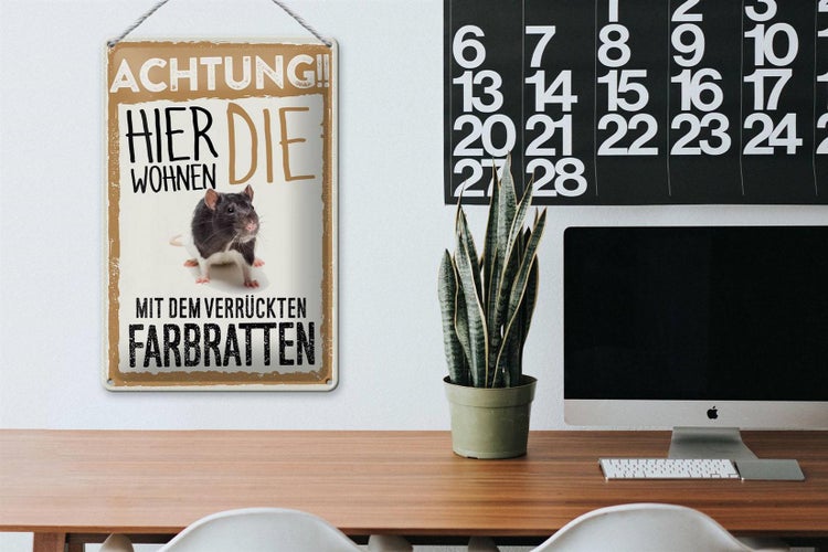 Blechschild Spruch 20x30cm Achtung hier Farbratten