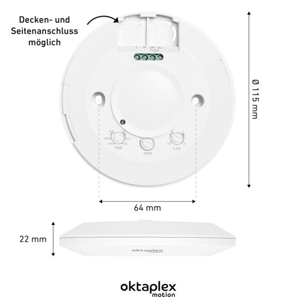 Oktaplex Ida 360° Bewegungsmelder flach Decke Hochfrequenzssensor weiß
