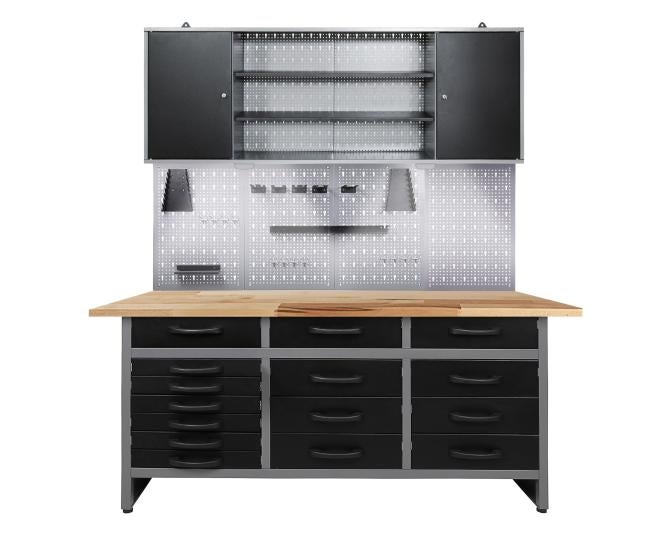 Ondis24 Werkstatt Set Konny 160 cm 1 Schrank LED, Werkstatteinrichtung, Werkbank