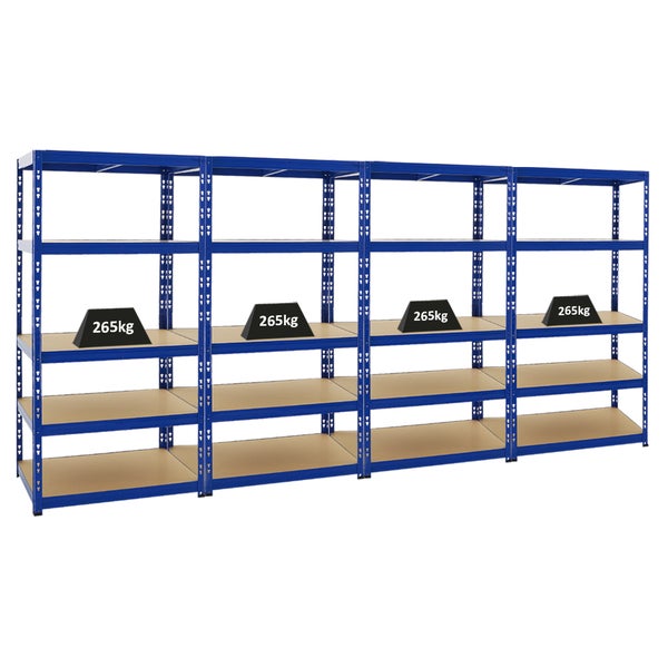 PROREGAL Mega Deal 4x Schwerlastregal Tiger HxBxT 180 x 90 x 60 cm Fachlast 265 kg 5-Ebenen Blau