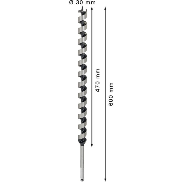 Schlangenbohrer mit Durchmesser 30 mm, Länge 600 mm und Spiralenlänge 470 mm