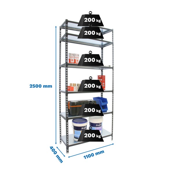 PROREGAL Schwerlastregal Giant Metal Shark HxBxT 250 x 110 x 40 cm Fachlast 200 kg Anthrazit-Verzinkt