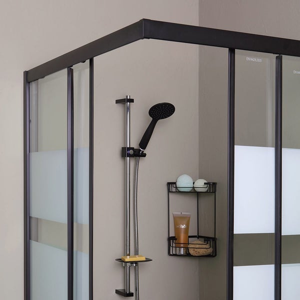 Duschkabine mit Duschstange und Ablagekorb