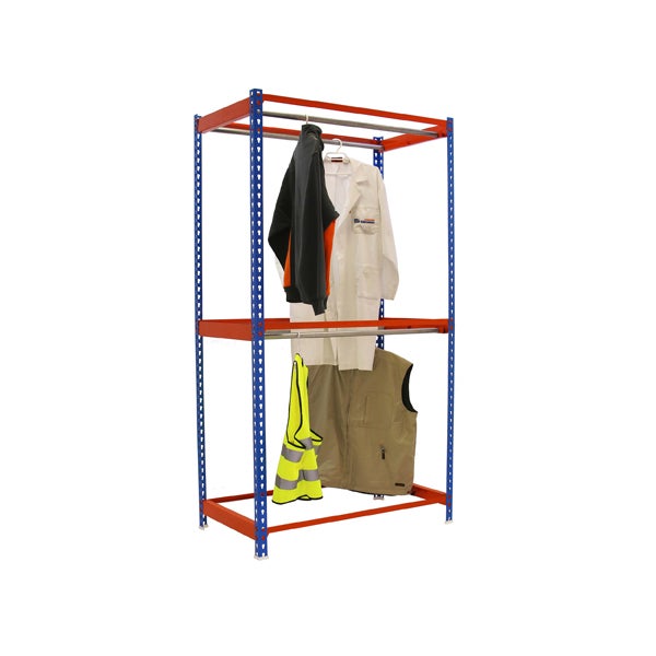 PROREGAL Kleiderstangenregal Metal Doppel HxBxT 300 x 120 x 75 cm Blau/Orange Kleiderständer Garderobe Klamottenregal Stangenregal Regal