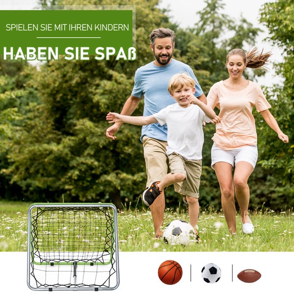 HOMCOM Fußball Rebounder, Kickback Tor, beidseitiger Rückprall, Verstellbar in 5 Stufen, 75 x 75 x 64 cm, Metall, Grün+Schwarz