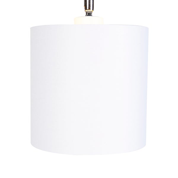 Zylindrischer Lampenschirm aus weißem Stoff für Tisch- oder Stehleuchten.