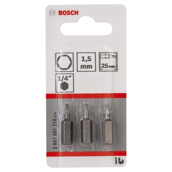 Bosch Logo, 3 Innensechskant-Bits, 1,5 mm, 25 mm Länge