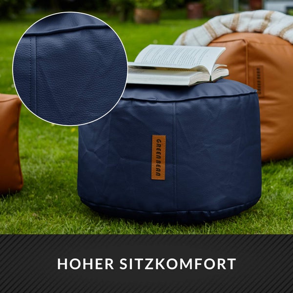 Green Bean Sitzhocker aus Kunstleder - Pouf mit EPS Perlen Füllung - 43 x 30 cm - perfekte Ergänzung zum Sitzsack - Sitzwürfel Sitzkissen Hocker Fußhocker - Dunkelblau