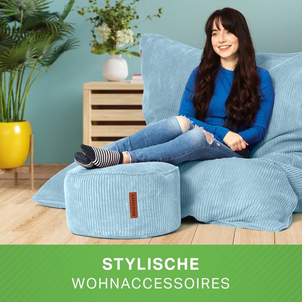 Green Bean Sitzsack + Pouf im Set - XXL Riesensitzsack mit passenden Fußhocker | EPS Füllung Bean Bag Bodenkissen Liegekissen Sitzkissen Indoor Drinnen Waschbar Hellblau