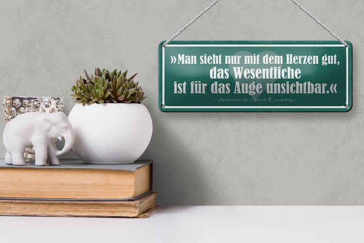 Blechschild Spruch 27x10cm man sieht nur mit Herzen gut Dekoration