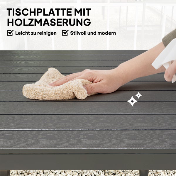 Outsunny Gartentisch Aluminium 73x73 cm Wetterfest Buffettisch mit Holzoptik, Campingtisch für 4 Personen rutschfest Balkontisch Outdoor Esstisch für Garten, Terrasse Balkon Schwarz