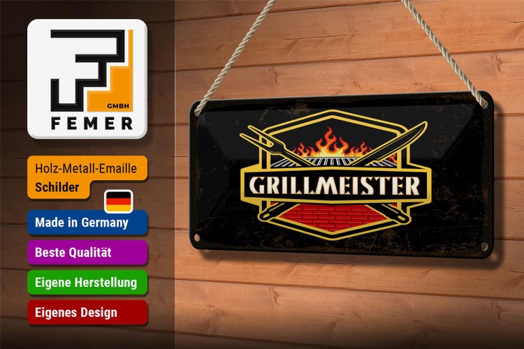 Blechschild Spruch 27x10 cm Grillmeister Dekoration