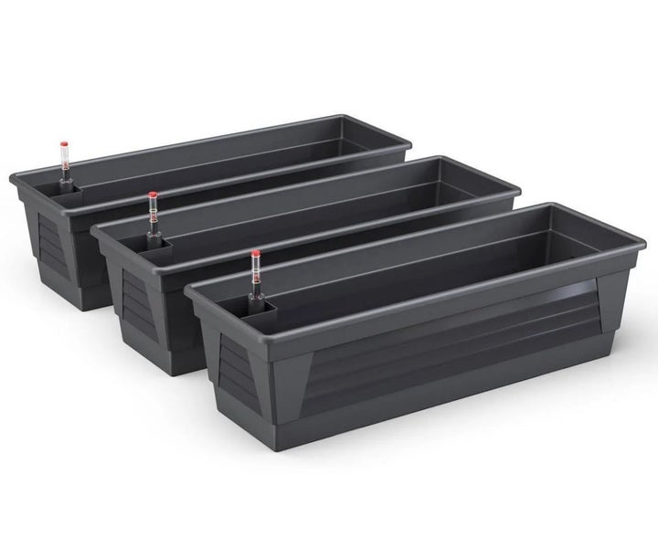 Blumenkasten Milano 3er Set 80 cm lang Farbe Anthrazit mit Wasserspeicher und Wasserstandsanzeige Pflanzkasten für Garten und Balkon witterungsbeständig für Innen und Außen