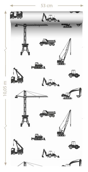 Tapete mit Baustellenfahrzeugmuster, 53 cm breit und 10,05 m lang