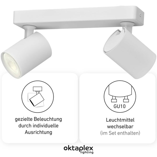Bora LED Deckenstrahler GU10 2700K 450lm 2,5W Schwenkbar 2-flammig Weiß Aluminium Deckenleuchte