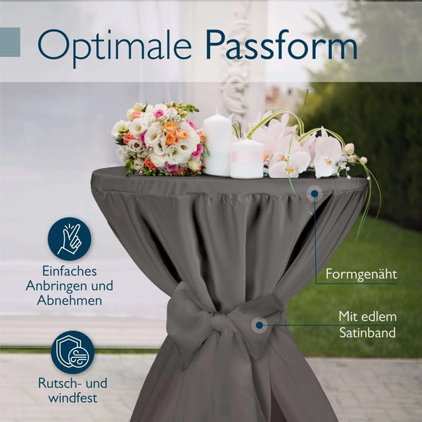 Stehtischhusse aus Stoff mit Satinband und optimaler Passform