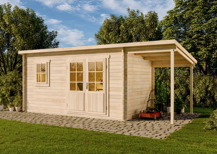 Alpholz Gartenhaus York mit Schleppdach Gartenhaus aus Holz, Holzhaus mit 40 mm Wandstärke inklusive Schleppdach, Blockbohlenhaus mit Montagematerial, Naturbelassen 4,5x2,5m