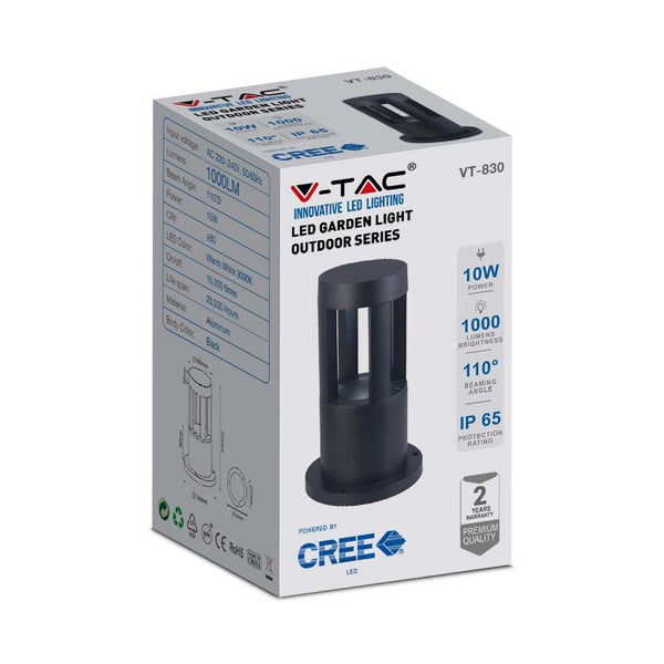 V-TAC VT-830-B-N - LED-Pollerleuchten - Schwarz - 25CM - IP65 - 10W - 1000 Lumen - 3000K