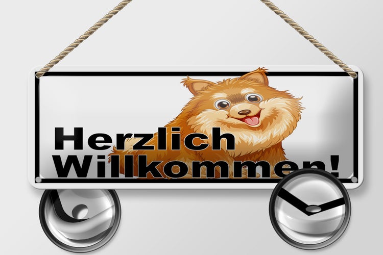 Blechschild Spruch 27x10 cm Herzlich Willkommen Hunde Dekoration