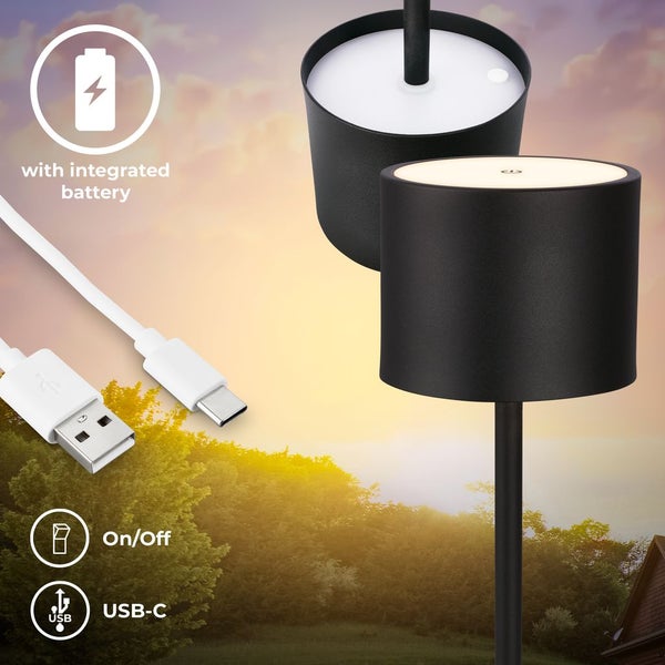 Tischlampe - 2,5W, 230lm, akku, led, dimmbar, warmweiß, schwarz