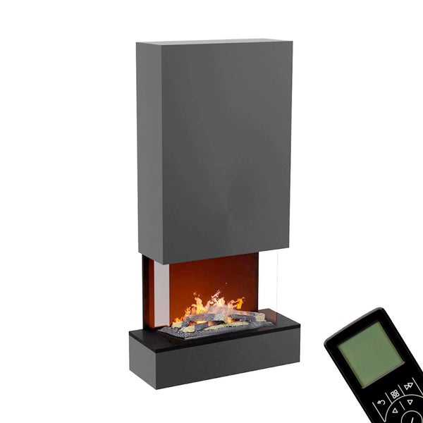 GLOW FIRE Elektrokamin 'Hölderlin Hoch'| Wasserdampf Kamin mit OMC 600 inkl. Holz in schwarz als Wandkamin| HxBxT: 158x80x30 cm